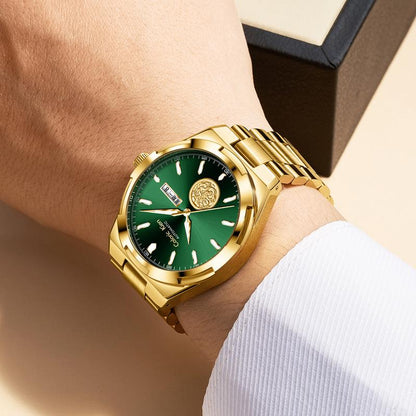 Calonic Kien Men'S Luxury Swiss Automatic Gold Watch with Dual Calendar 42Mm Stainless Steel Band Luminous Display Water Resistance Buckle