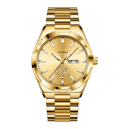 Calonic Kien Men'S Luxury Swiss Automatic Gold Watch with Dual Calendar 42Mm Stainless Steel Band Luminous Display Water Resistance Buckle