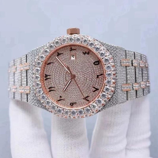Luxury Automatic Waterproof Iced-Out Wrist Watch with Bling Accents